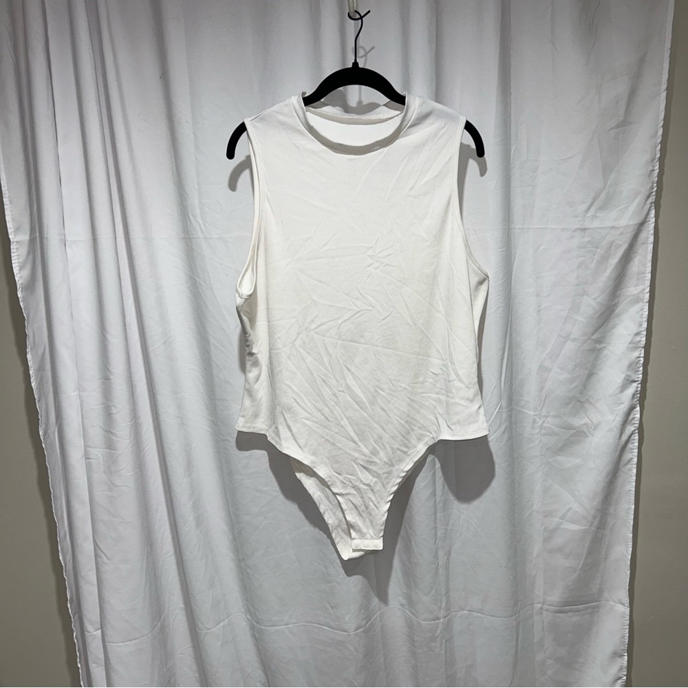 Shein Curve Bodysuit High Neck Sleeveless Tank White Ribbed Boho Minimalist 3X